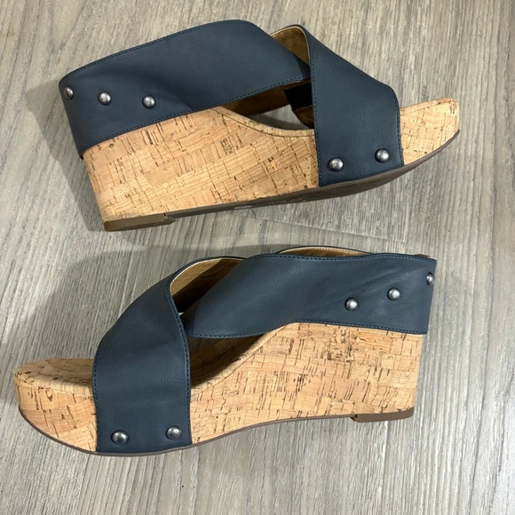 Lucky Brand MyKayla Wedge Cork Platform Studded Heel Sandal Black Sz 8.5 Boho - Picture 3 of 10